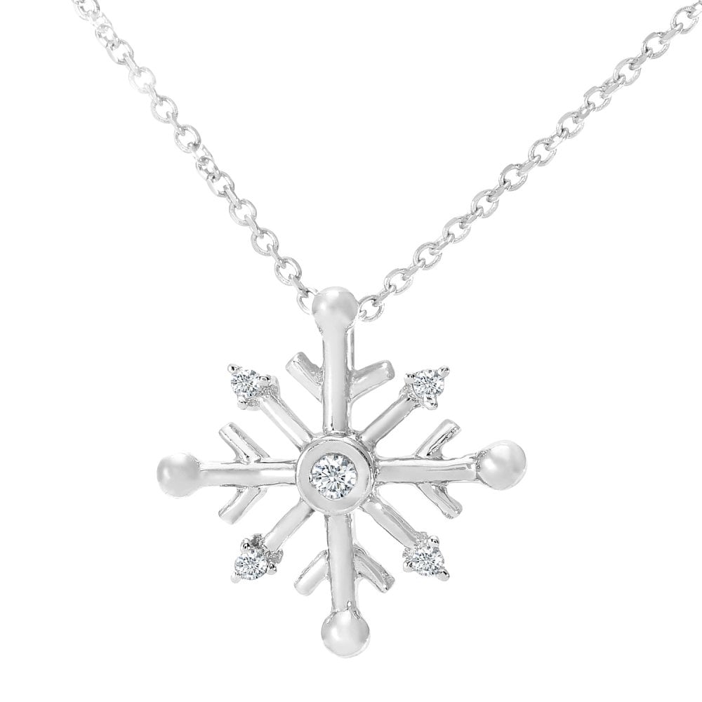 SPARKLD 9ct White Gold 0.03ct Diamond Snowflake Pendant Necklace