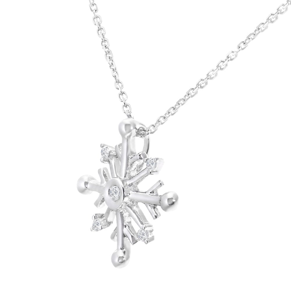SPARKLD 9ct White Gold 0.03ct Diamond Snowflake Pendant Necklace