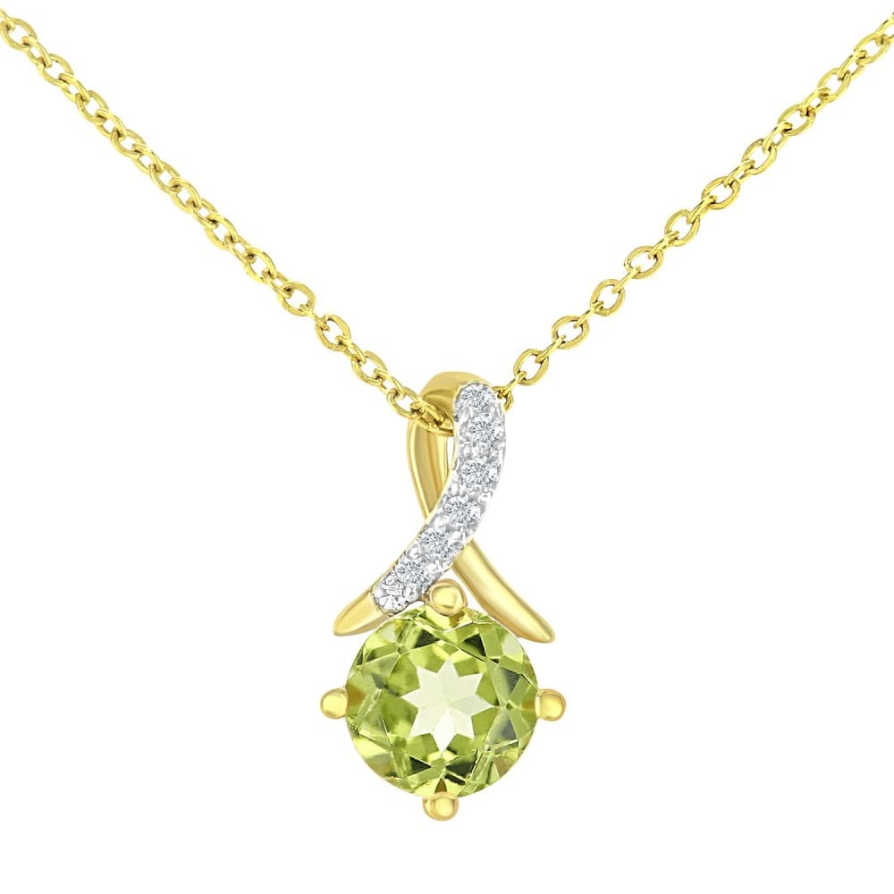 SPARKLD 9ct Yellow Gold Peridot and 0.02ct Diamond Twist Pendant Necklace