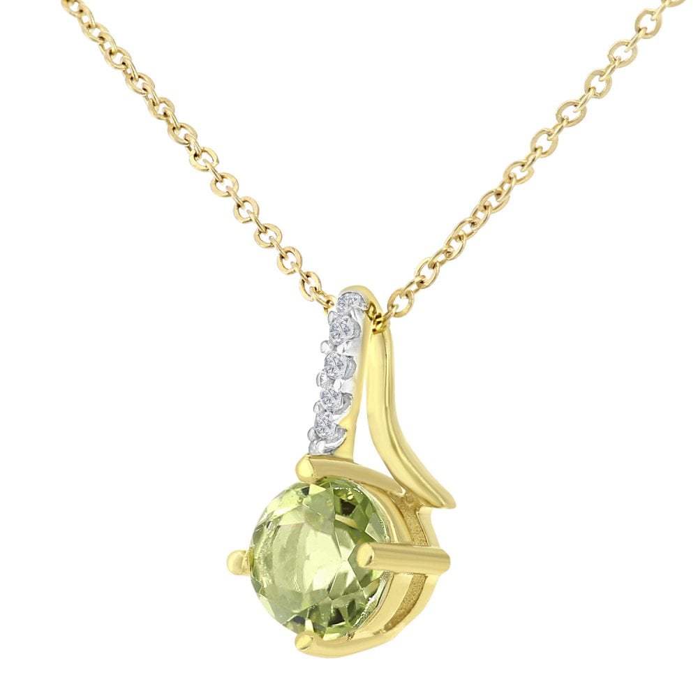 SPARKLD 9ct Yellow Gold Peridot and 0.02ct Diamond Twist Pendant Necklace