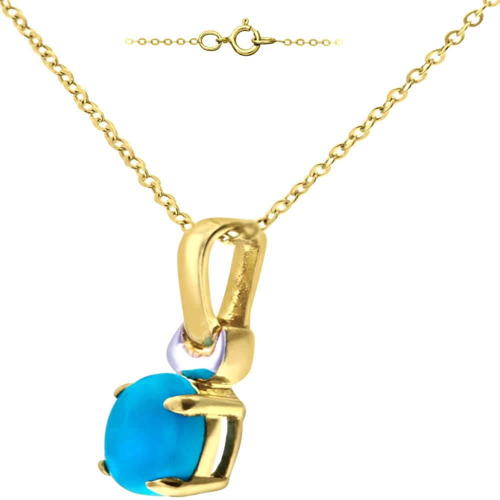 SPARKLD 9ct Yellow Gold Oval Turquoise Solitaire Pendant necklace