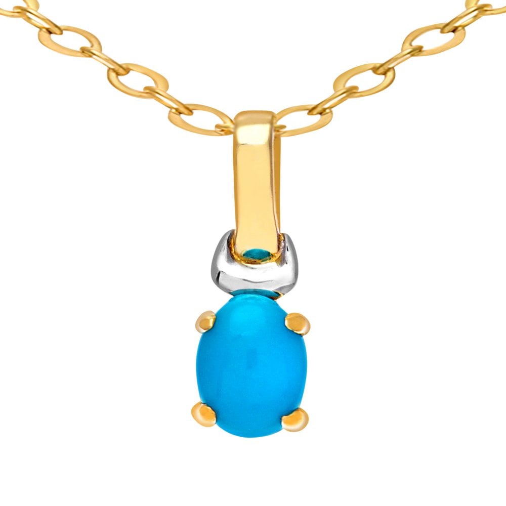 SPARKLD 9ct Yellow Gold Oval Turquoise Solitaire Pendant necklace