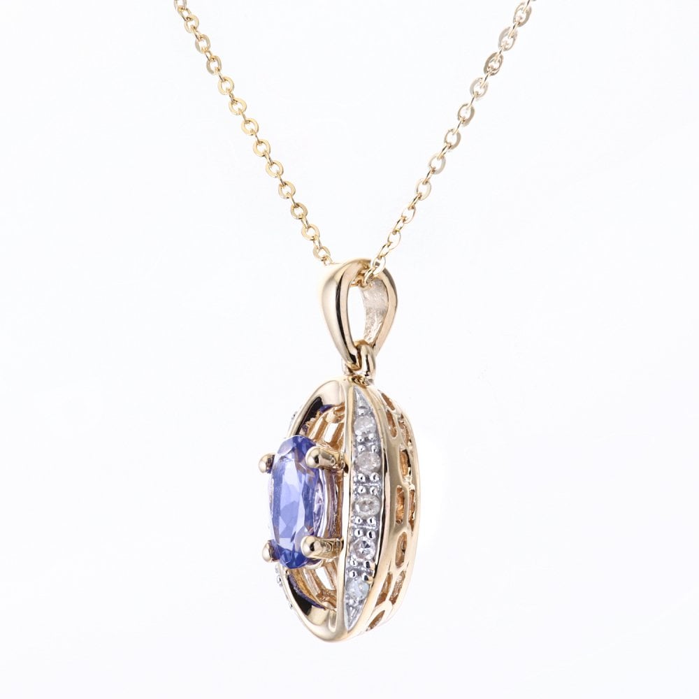 SPARKLD 9ct Yellow Gold Oval Tanzanite and 0.05ct Diamond Pendant Necklace