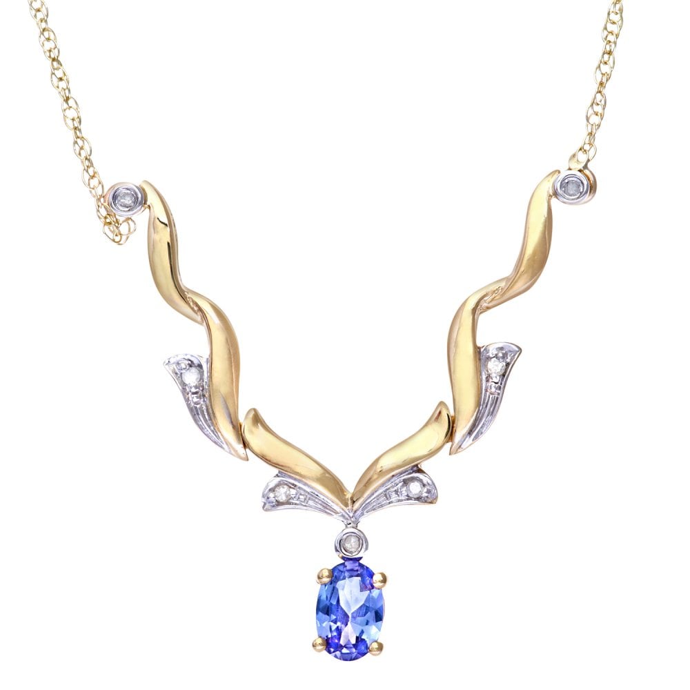SPARKLD 9ct Yellow Gold Oval Tanzanite and 0.05ct Diamond Necklace