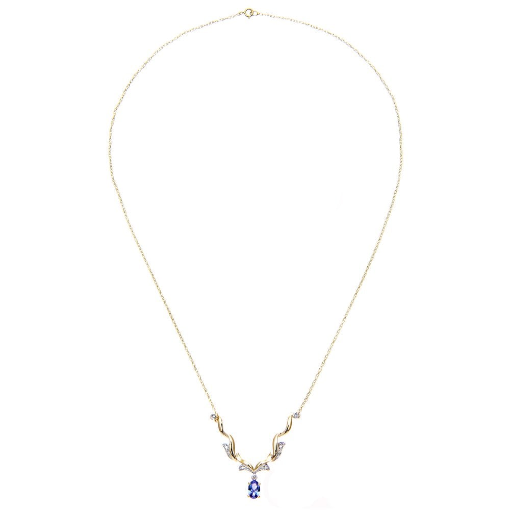 SPARKLD 9ct Yellow Gold Oval Tanzanite and 0.05ct Diamond Necklace