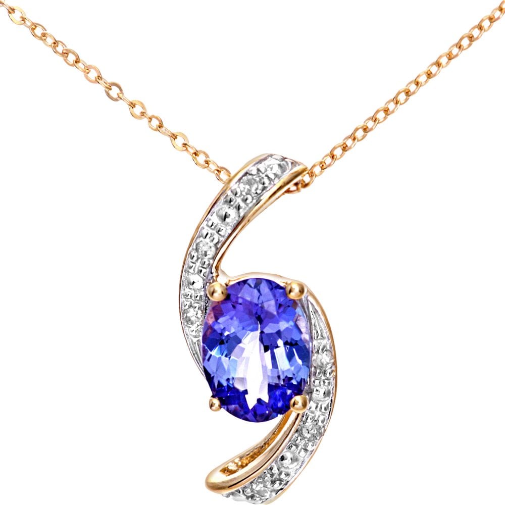 SPARKLD 9ct Yellow Gold Oval Tanzanite and 0.03ct Diamond Pendant Necklace