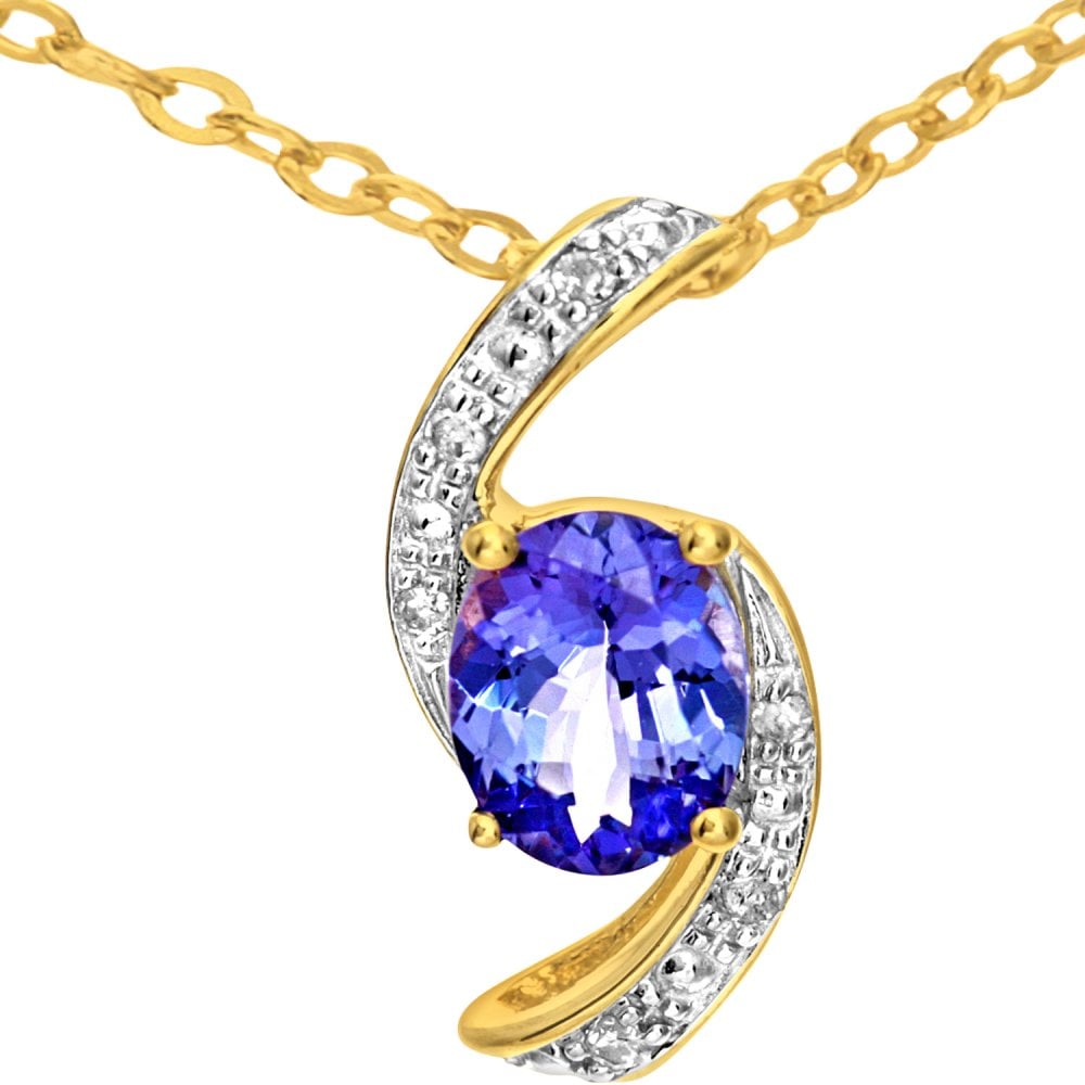 SPARKLD 9ct Yellow Gold Oval Tanzanite and 0.03ct Diamond Pendant Necklace