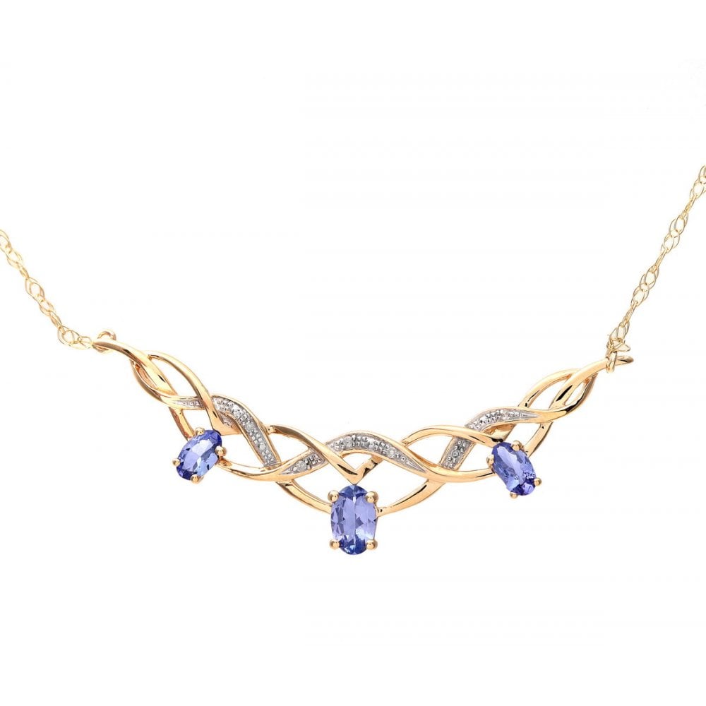 SPARKLD 9ct Yellow Gold Oval Tanzanite and 0.02ct Diamond Necklace