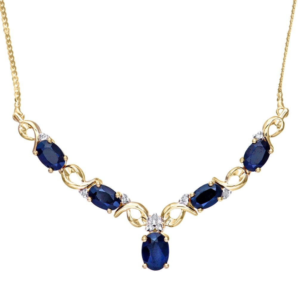 SPARKLD 9ct Yellow Gold Oval Sapphire and 0.05ct Diamond Necklace