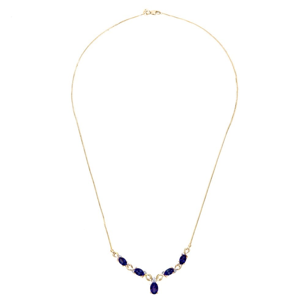 SPARKLD 9ct Yellow Gold Oval Sapphire and 0.05ct Diamond Necklace