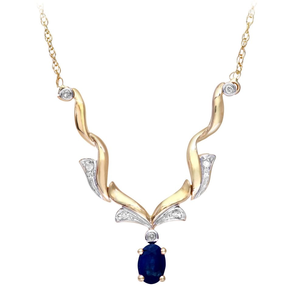 SPARKLD 9ct Yellow Gold Oval Sapphire and 0.05ct Diamond Necklace