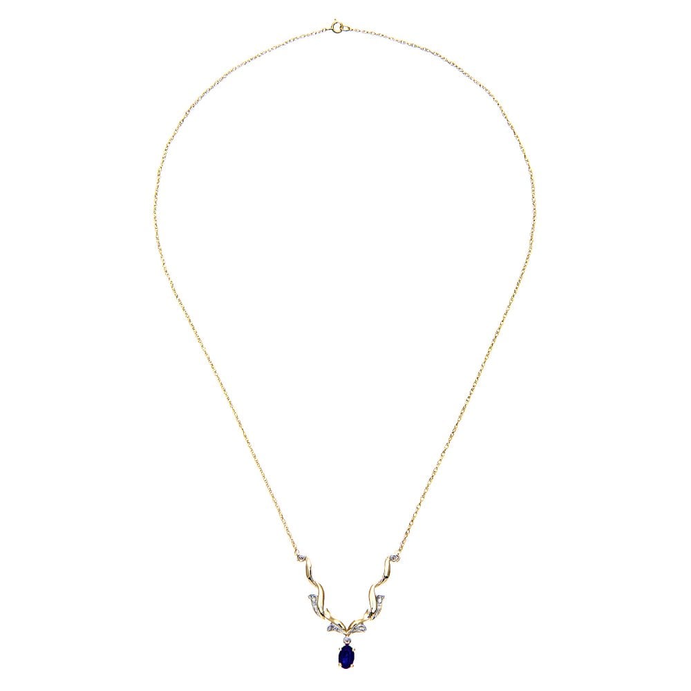 SPARKLD 9ct Yellow Gold Oval Sapphire and 0.05ct Diamond Necklace