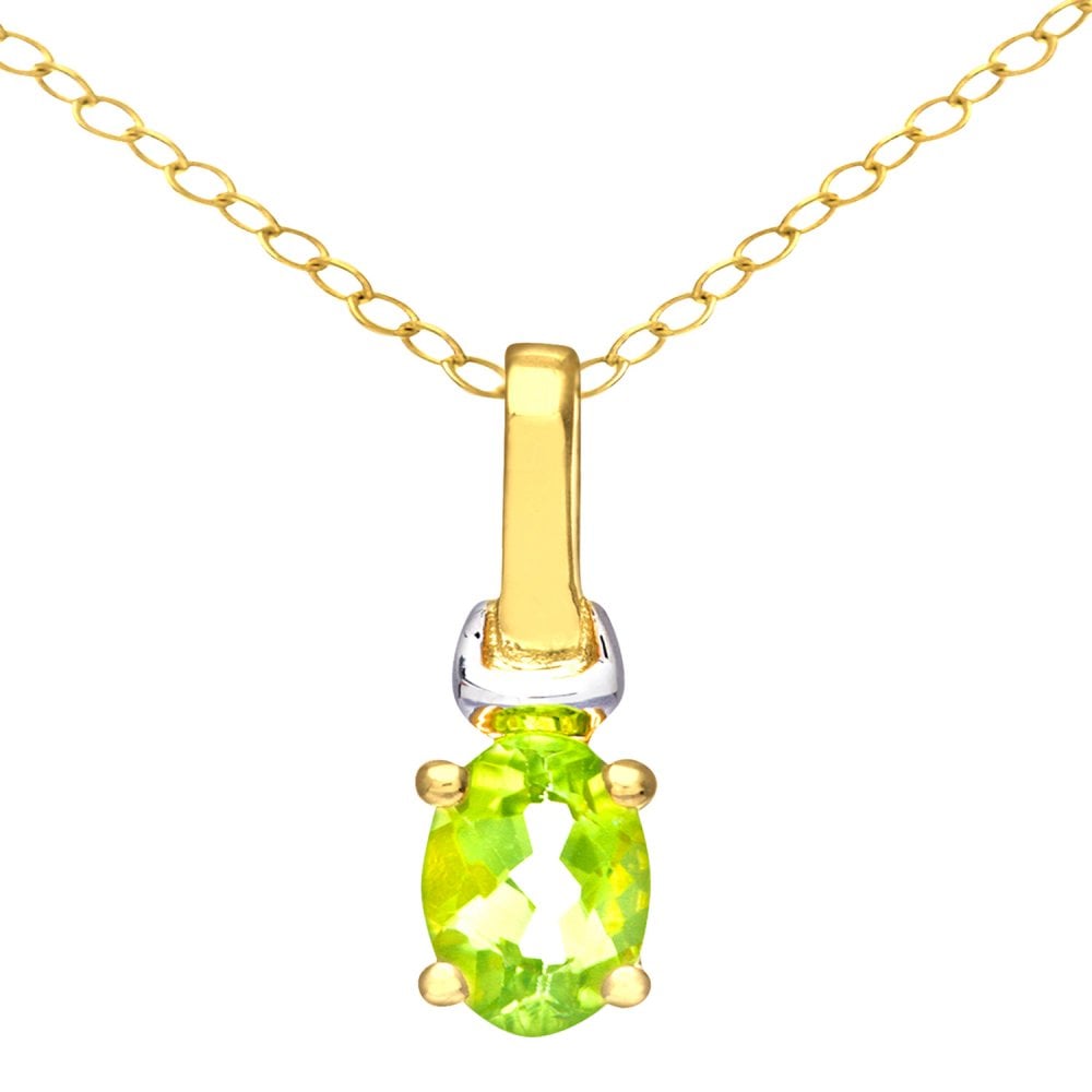 SPARKLD 9ct Yellow Gold Oval Peridot Solitaire Pendant necklace
