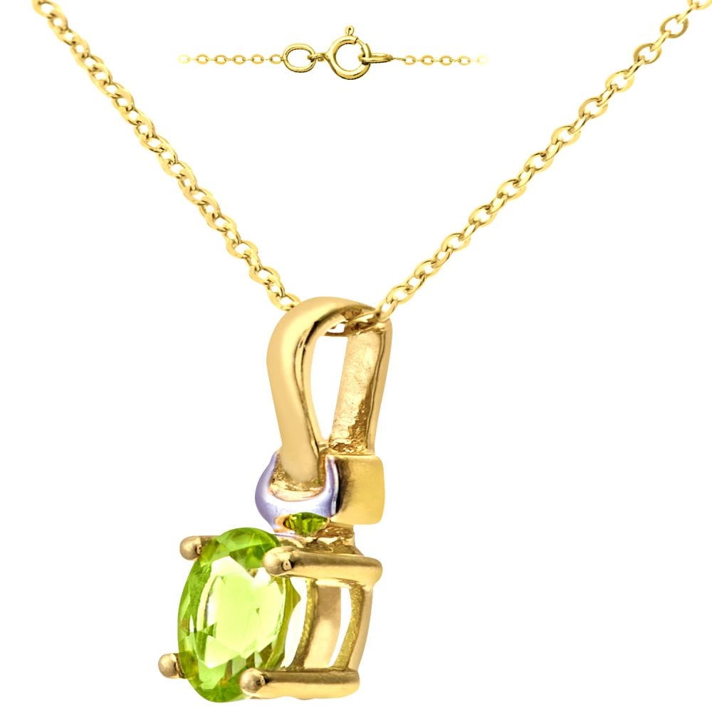 SPARKLD 9ct Yellow Gold Oval Peridot Solitaire Pendant necklace