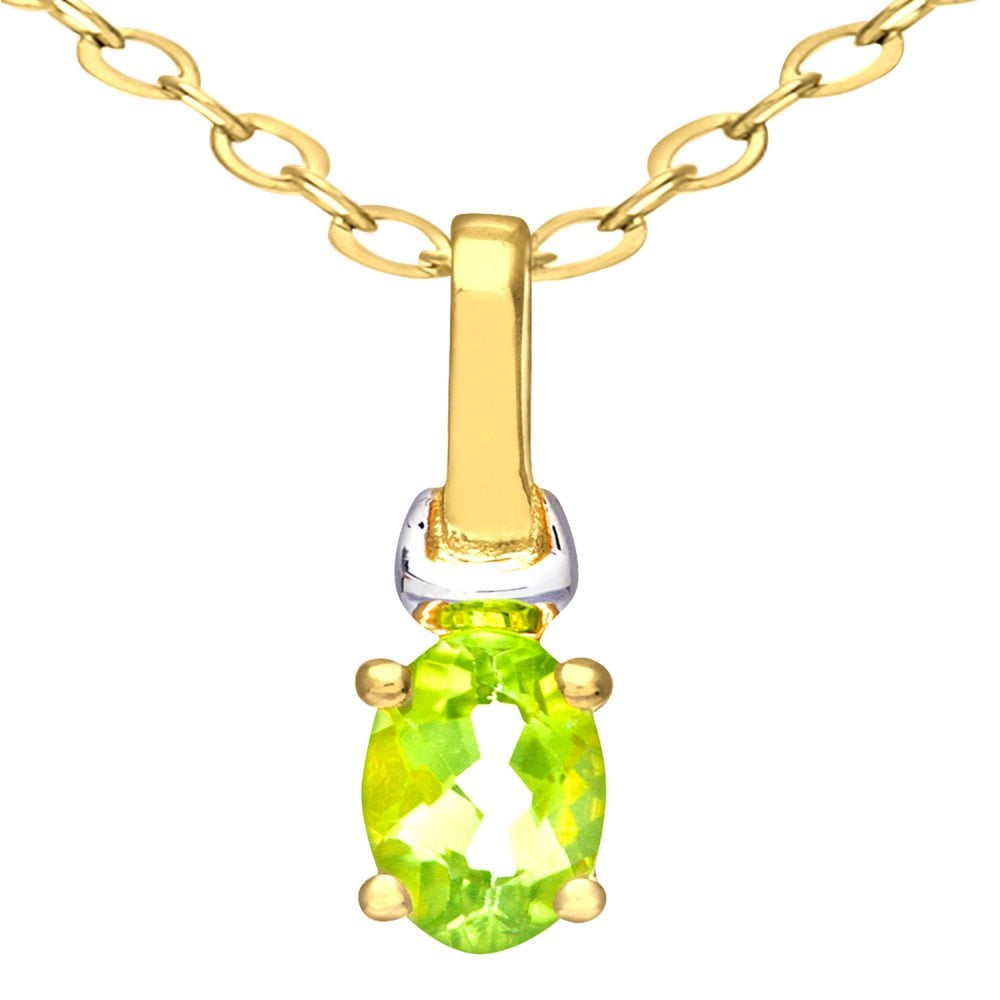 SPARKLD 9ct Yellow Gold Oval Peridot Solitaire Pendant necklace