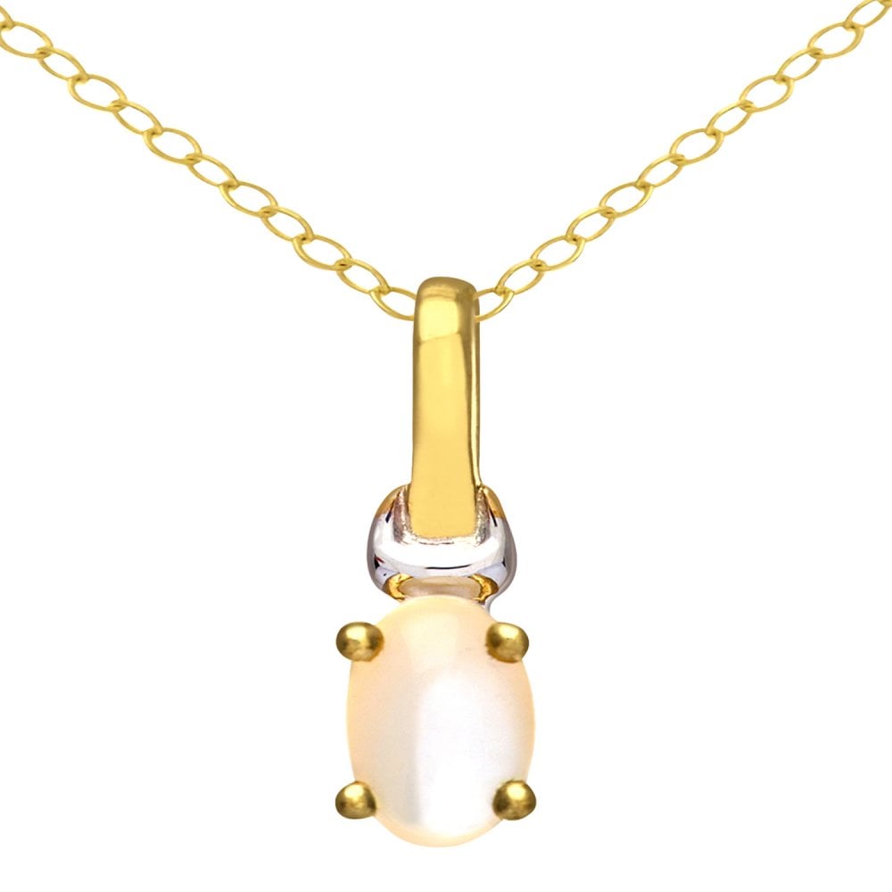 SPARKLD 9ct Yellow Gold Oval Pearl Solitaire Pendant necklace