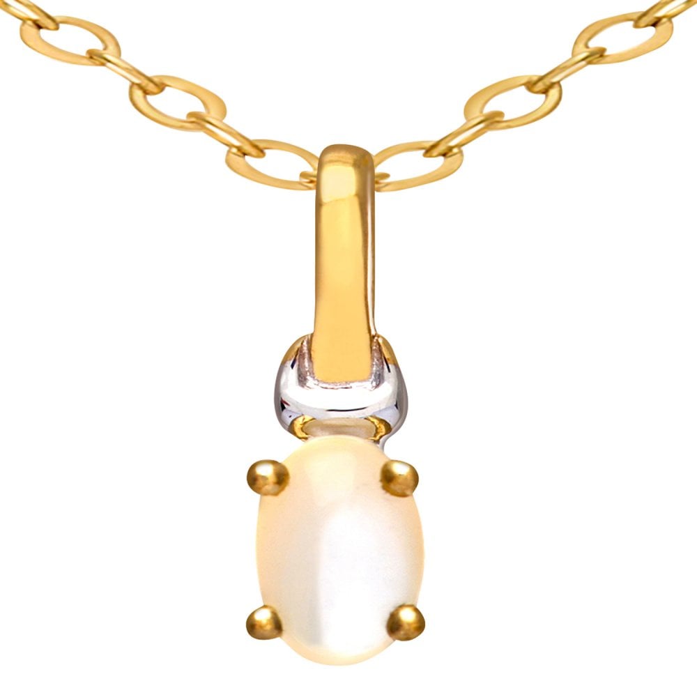 SPARKLD 9ct Yellow Gold Oval Pearl Solitaire Pendant necklace
