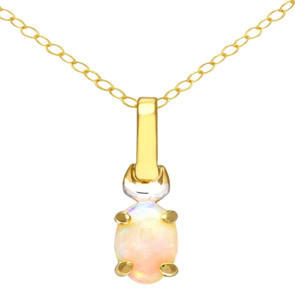 SPARKLD 9ct Yellow Gold Oval Opal Solitaire Pendant necklace