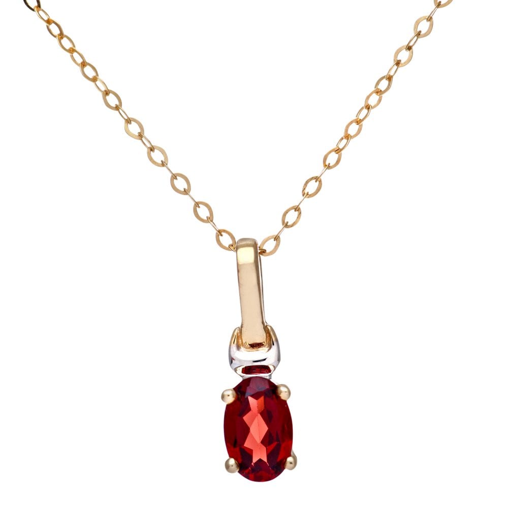 SPARKLD 9ct Yellow Gold Oval Garnet Solitaire Pendant necklace