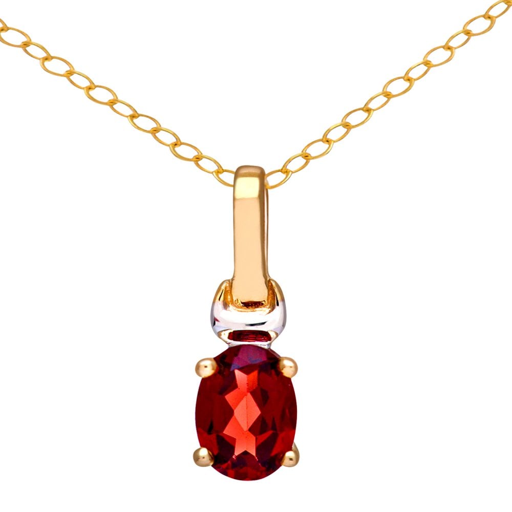 SPARKLD 9ct Yellow Gold Oval Garnet Solitaire Pendant necklace