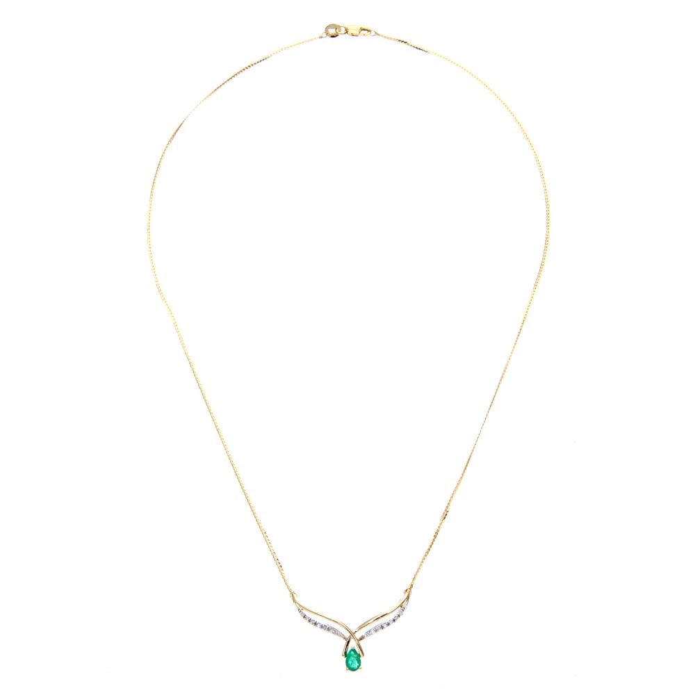 SPARKLD 9ct Yellow Gold Round 0.05ct Diamond and Emerald Necklace