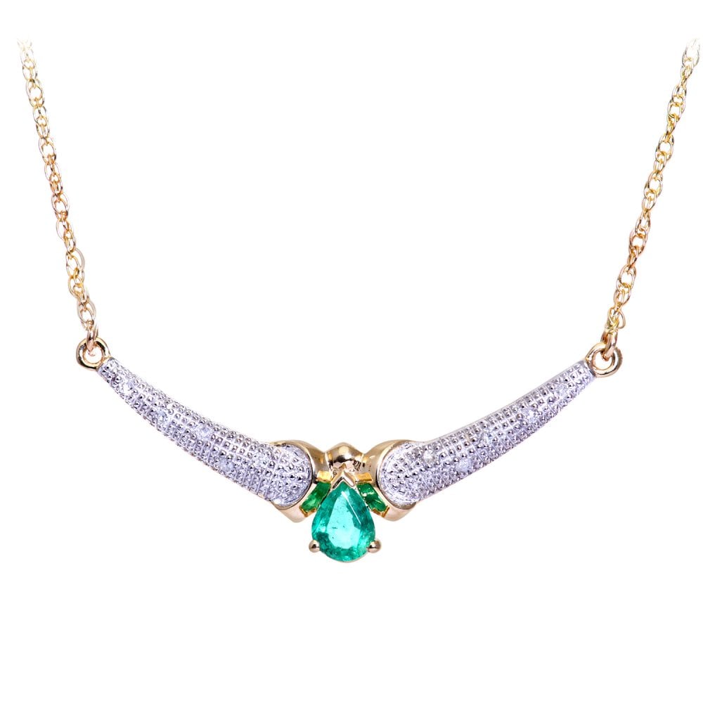 SPARKLD 9ct Yellow Gold 0.05ct Diamond and Emerald Necklace