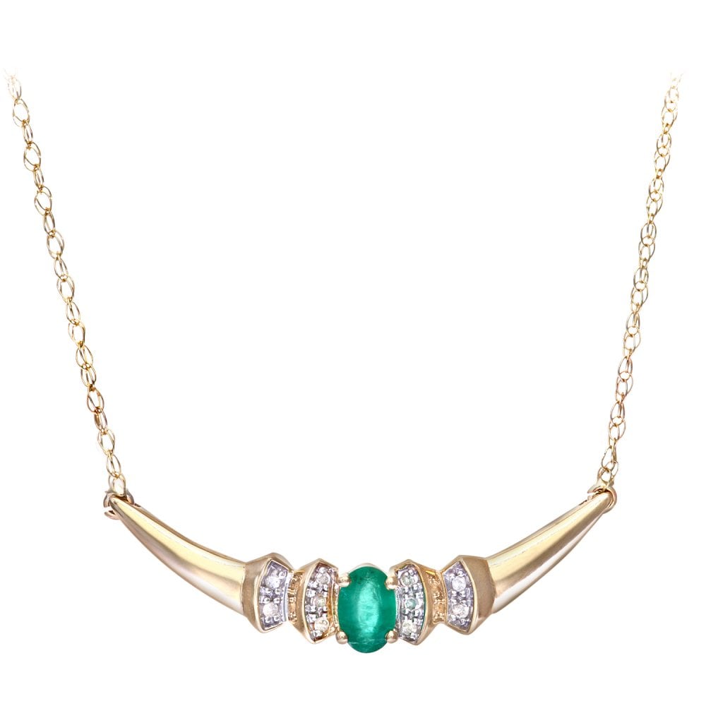 SPARKLD 9ct Yellow Gold 0.05ct Diamond and Emerald Necklace prong Set, Trace Chain, 43cm Length