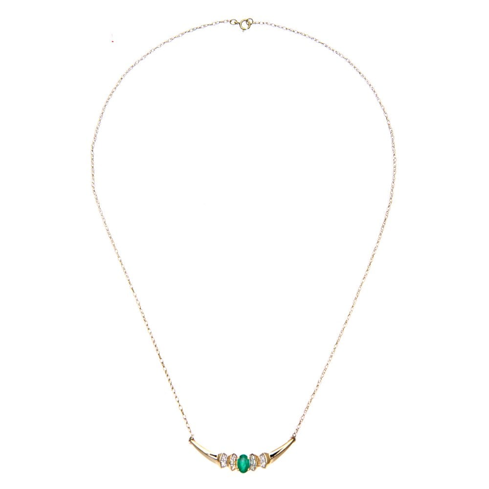 SPARKLD 9ct Yellow Gold 0.05ct Diamond and Emerald Necklace prong Set, Trace Chain, 43cm Length