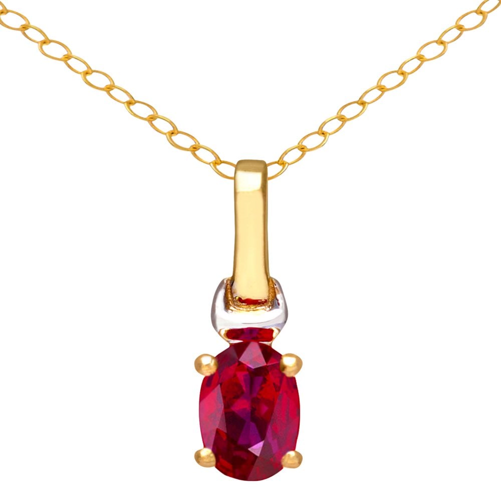 SPARKLD 9ct Yellow Gold Oval CZ Ruby Solitaire Pendant necklace