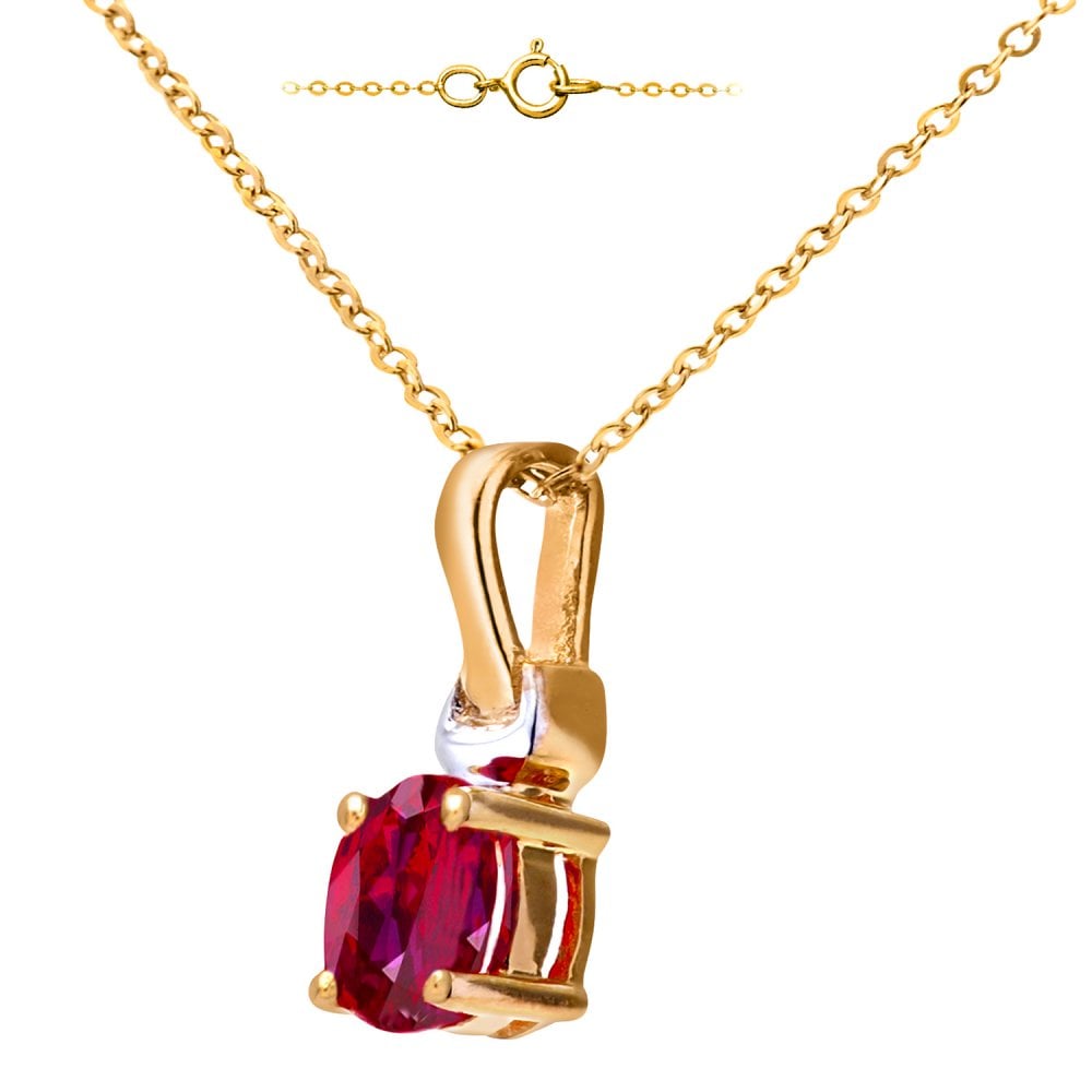 SPARKLD 9ct Yellow Gold Oval CZ Ruby Solitaire Pendant necklace