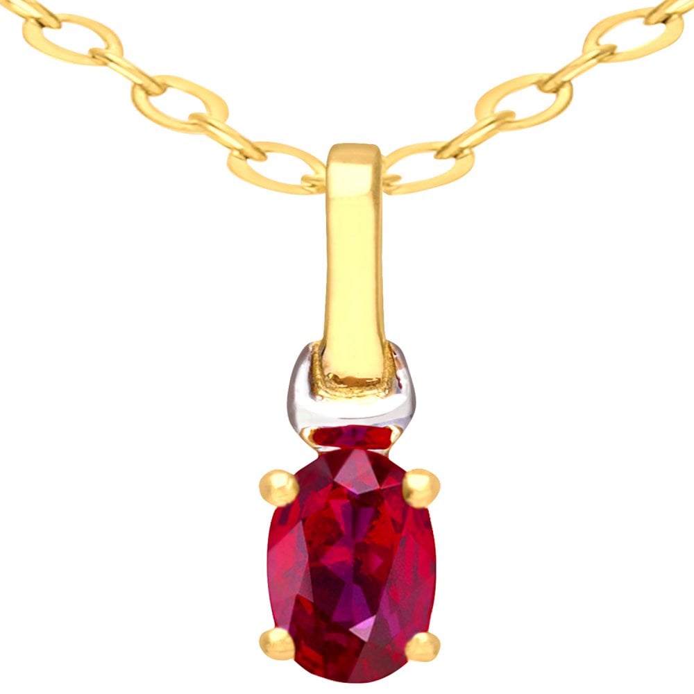 SPARKLD 9ct Yellow Gold Oval CZ Ruby Solitaire Pendant necklace