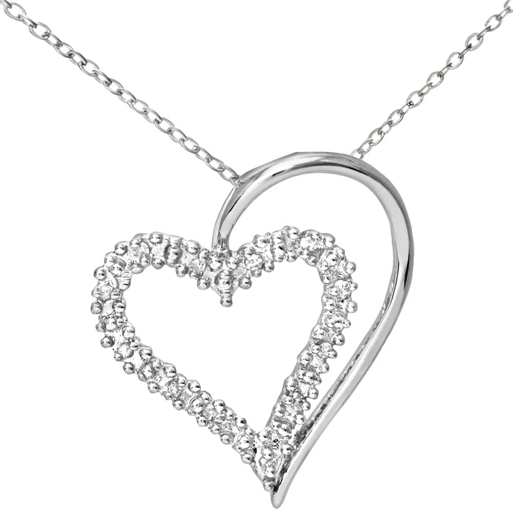 SPARKLD 9ct White Gold Ladies 0.05ct Diamond Heart Pendant Necklace