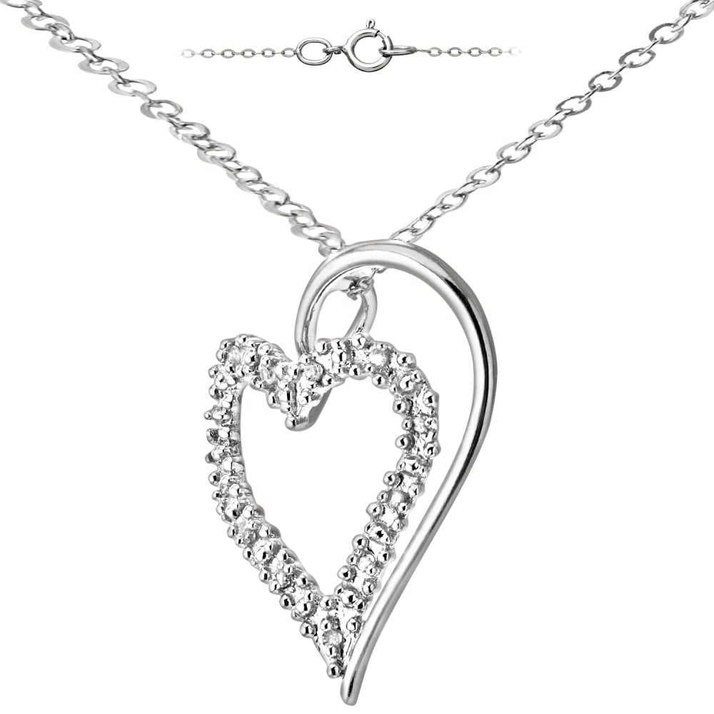 SPARKLD 9ct White Gold Ladies 0.05ct Diamond Heart Pendant Necklace