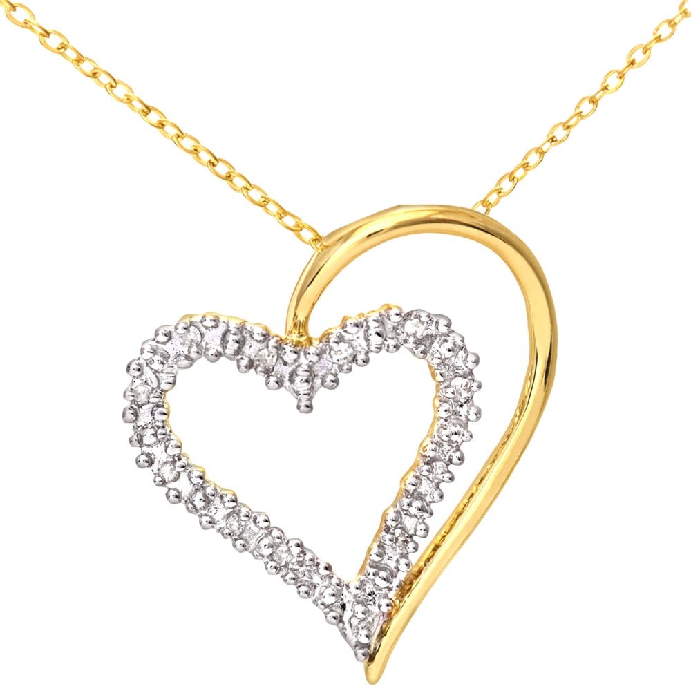 SPARKLD 9ct Yellow Gold Ladies 0.05ct Diamond Heart Pendant Necklace