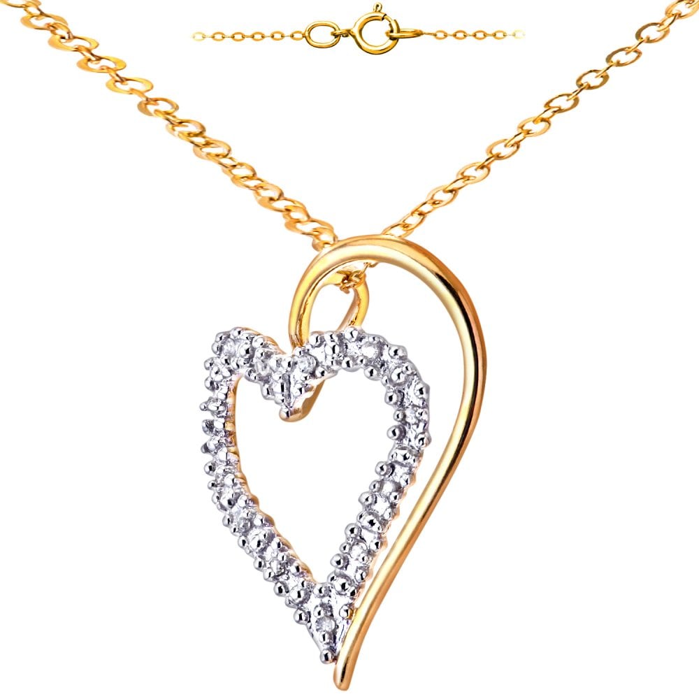 SPARKLD 9ct Yellow Gold Ladies 0.05ct Diamond Heart Pendant Necklace