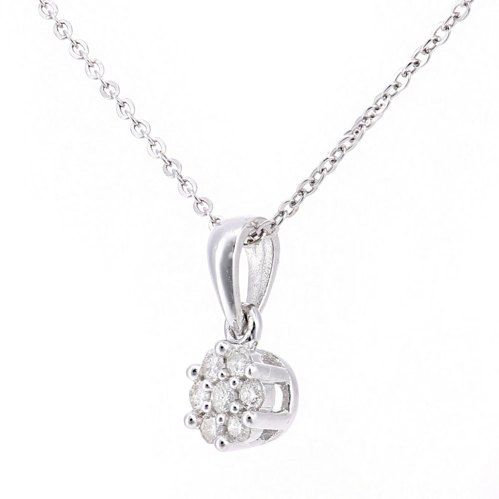SPARKLD 9ct White Gold 0.05ct Diamond Cluster Pendant Necklace
