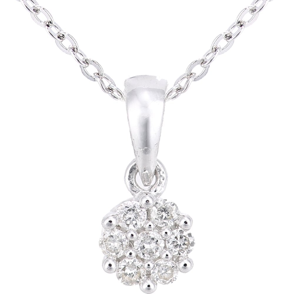 SPARKLD 9ct White Gold 0.05ct Diamond Cluster Pendant Necklace