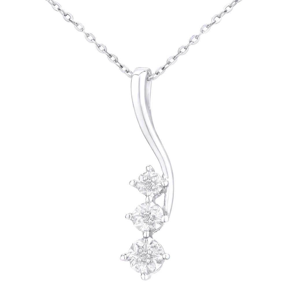 SPARKLD 9ct White Gold 0.015ct Diamond Trilogy Pendant Necklace
