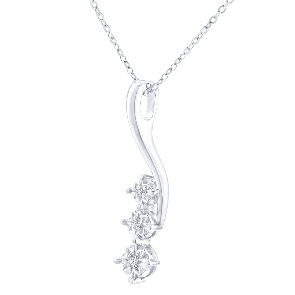 SPARKLD 9ct White Gold 0.015ct Diamond Trilogy Pendant Necklace
