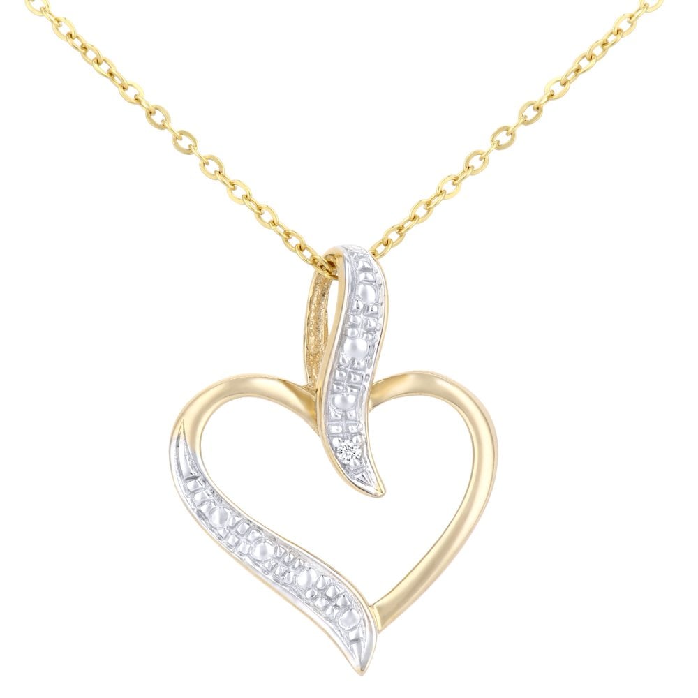 SPARKLD 9ct Yellow Gold 0.005ct Diamond Heart Pendant Necklace