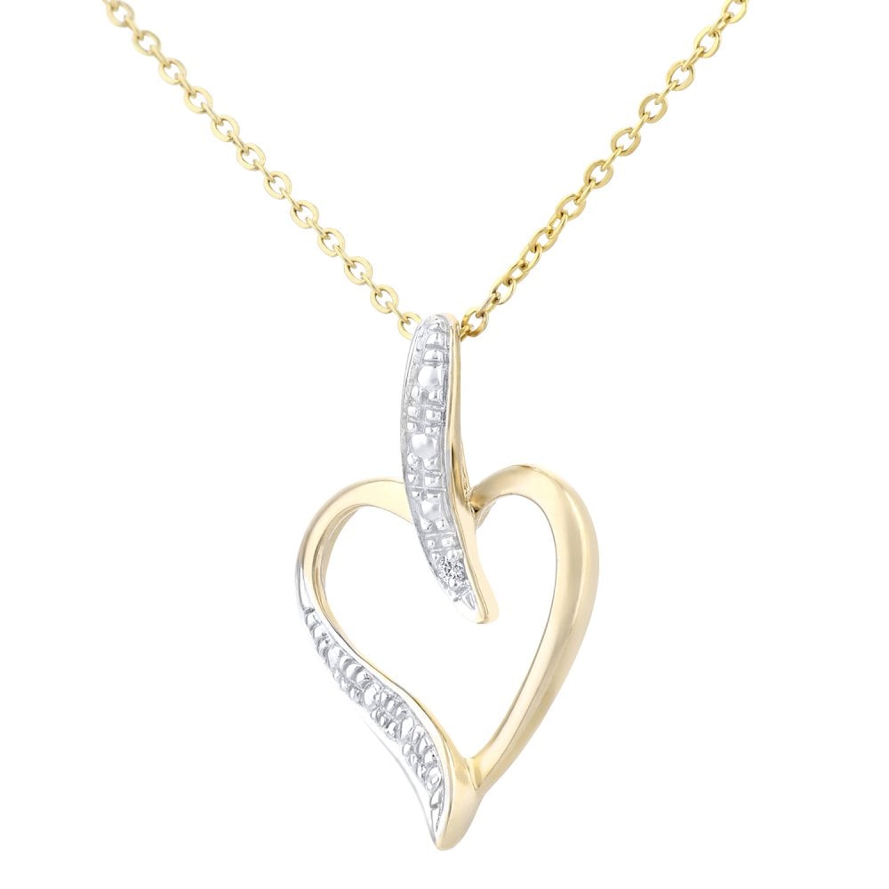 SPARKLD 9ct Yellow Gold 0.005ct Diamond Heart Pendant Necklace