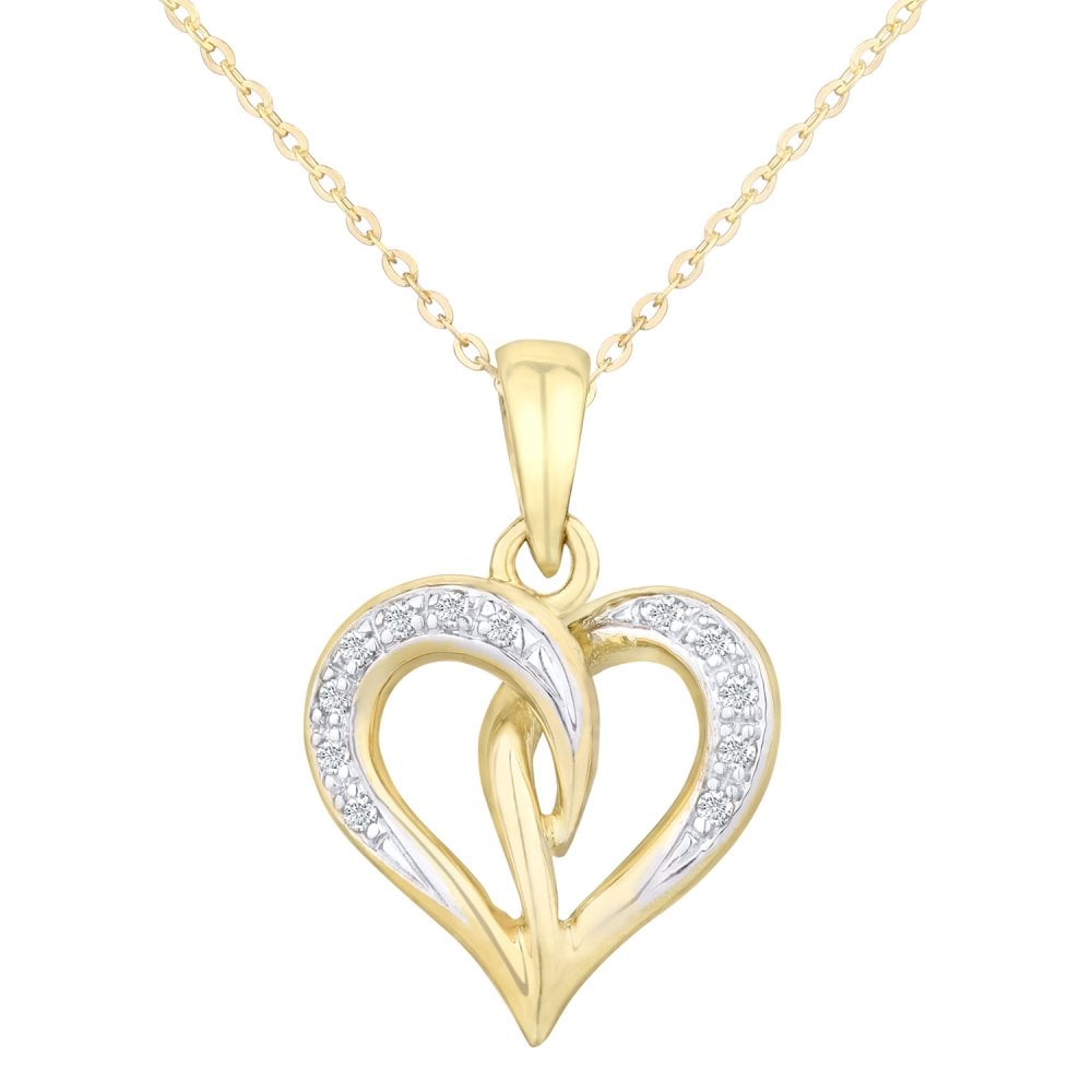 SPARKLD 9ct Yellow Gold 0.05ct Diamond Heart Pendant Necklace