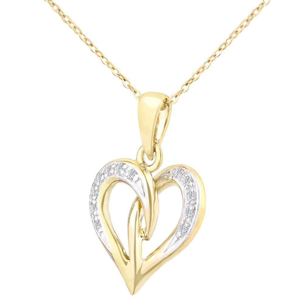 SPARKLD 9ct Yellow Gold 0.05ct Diamond Heart Pendant Necklace