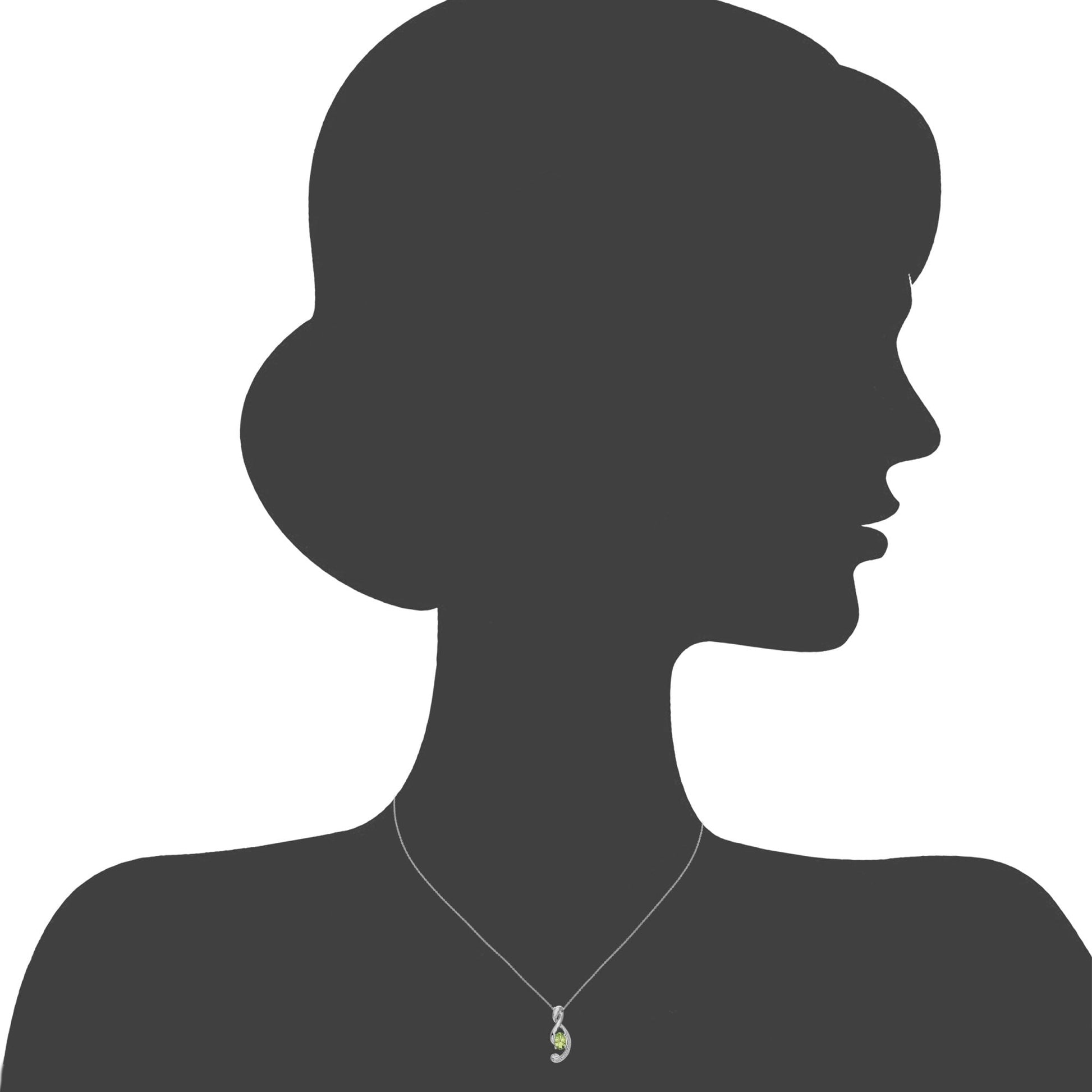 SPARKLD 9ct White Gold Oval Peridot and 0.005ct Diamond Pendant Necklace