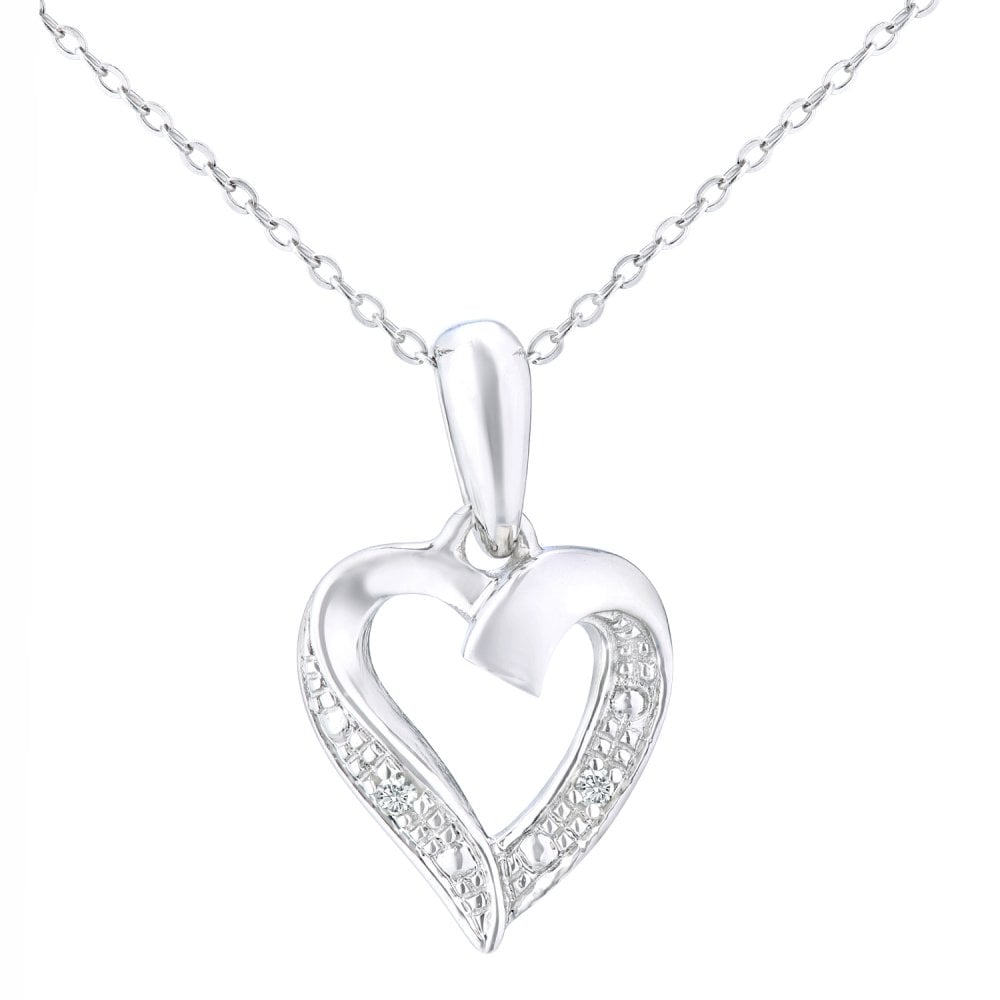 SPARKLD 9ct White Gold 0.01ct Diamond Heart Pendant Necklace