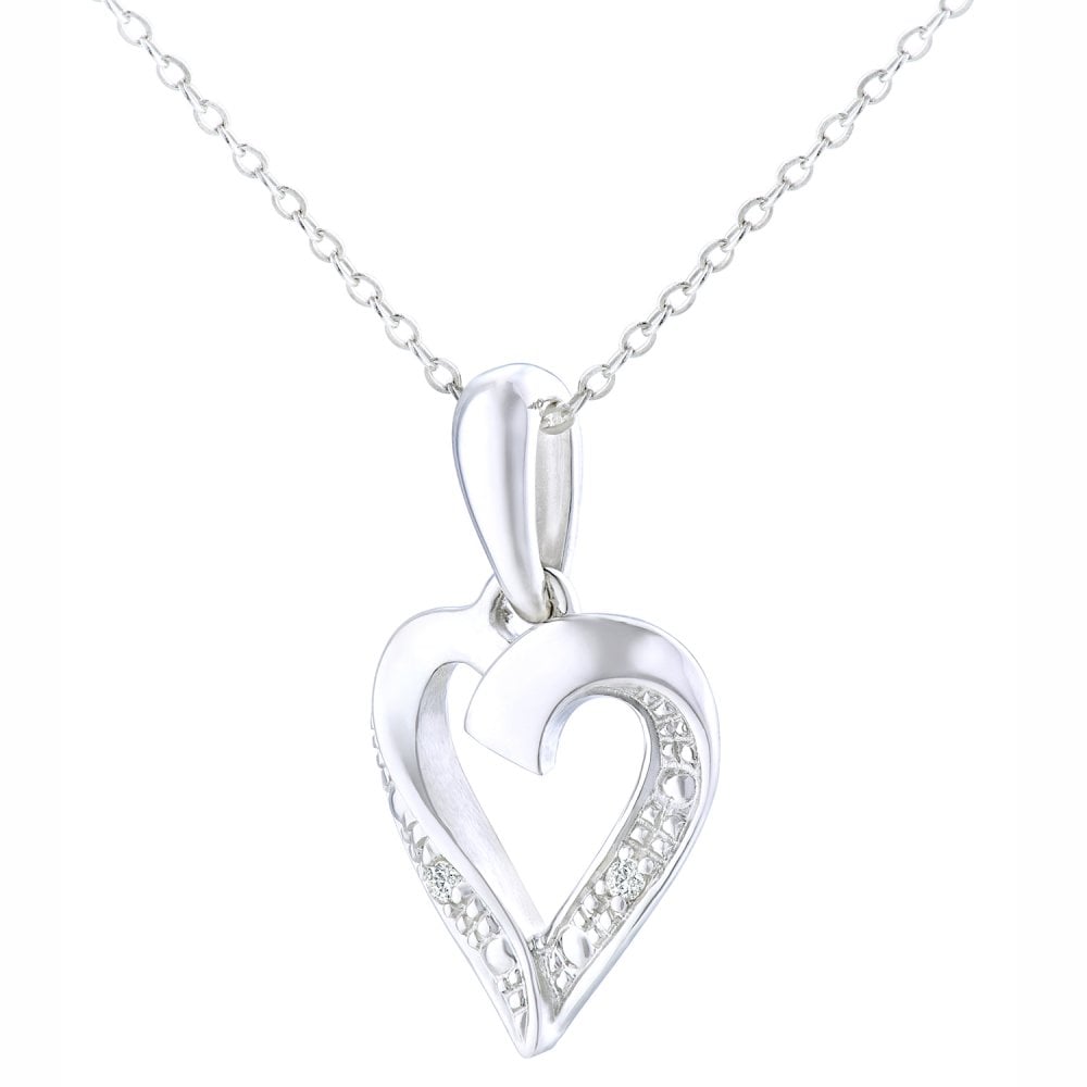 SPARKLD 9ct White Gold 0.01ct Diamond Heart Pendant Necklace