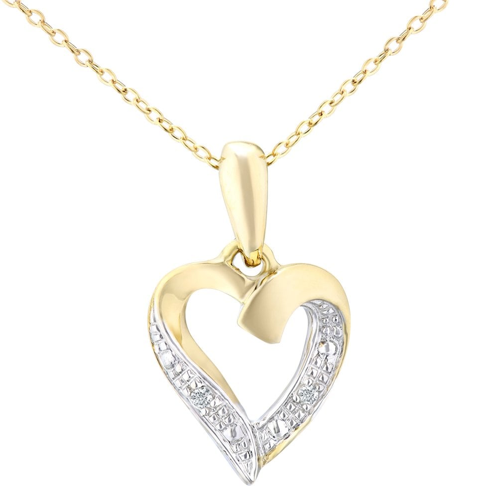 SPARKLD 9ct Yellow Gold 0.01ct Diamond Heart Pendant Necklace