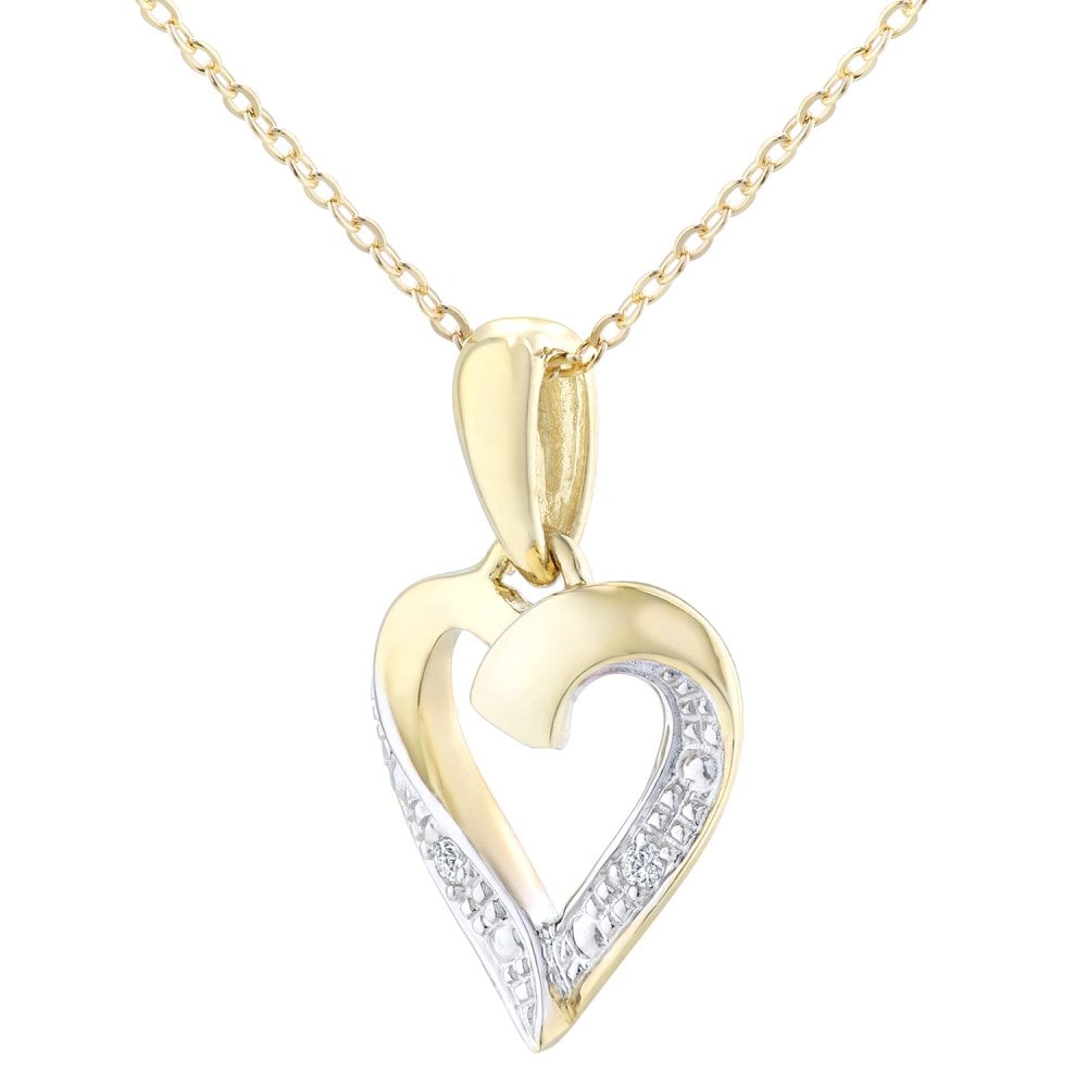 SPARKLD 9ct Yellow Gold 0.01ct Diamond Heart Pendant Necklace
