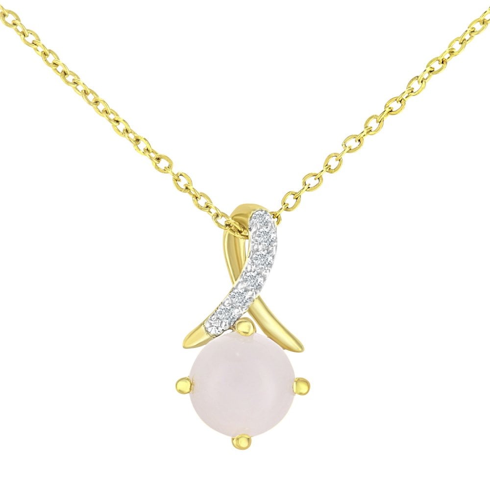 SPARKLD 9ct Yellow Gold Round Opal and 0.02ct Diamond Twist Pendant Necklace