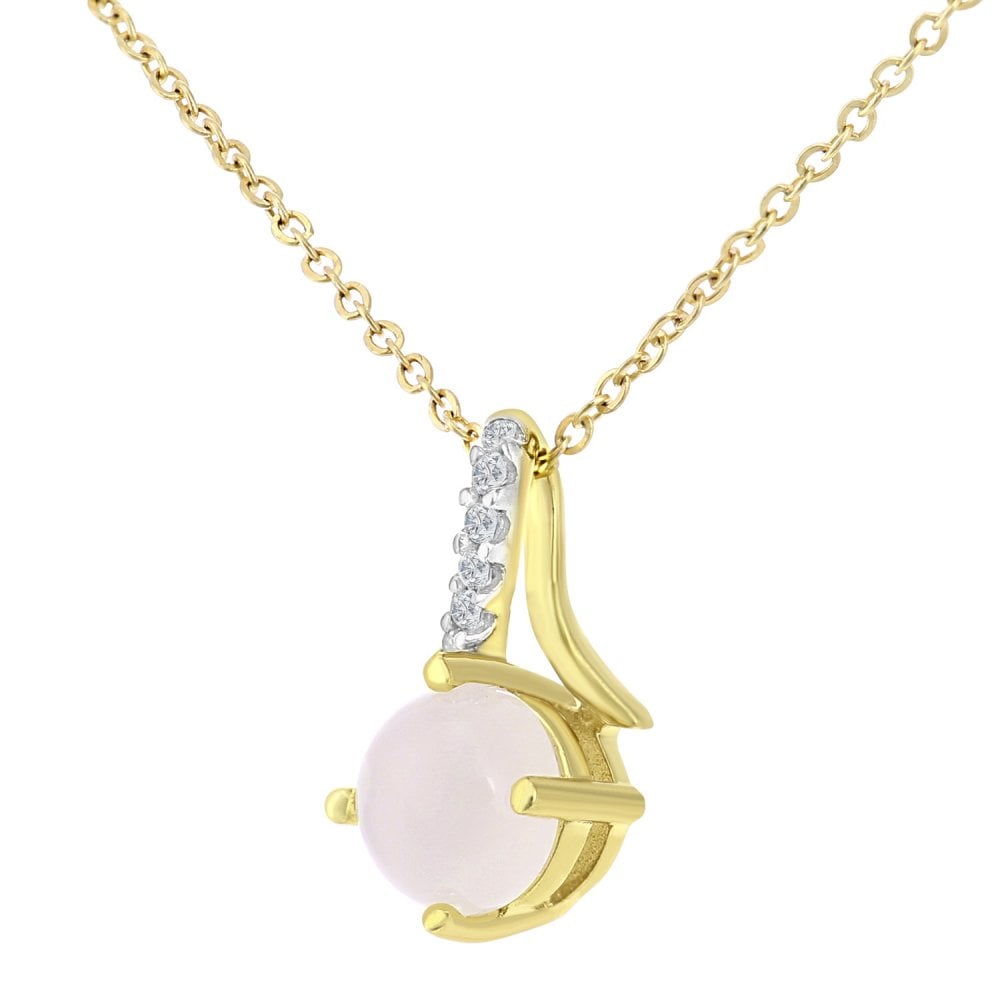 SPARKLD 9ct Yellow Gold Round Opal and 0.02ct Diamond Twist Pendant Necklace